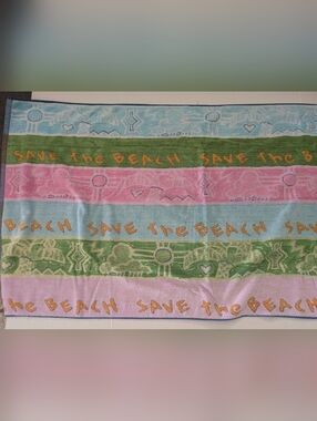 Vintage Beach Towel Save The Beach Colorful Seven Seas